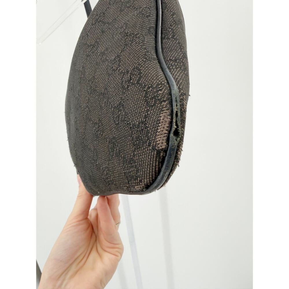 Gucci Black GG Monogram Canvas Leather Shoulder Hobo Bag Purse Vintage Handbag - Picture 7 of 12